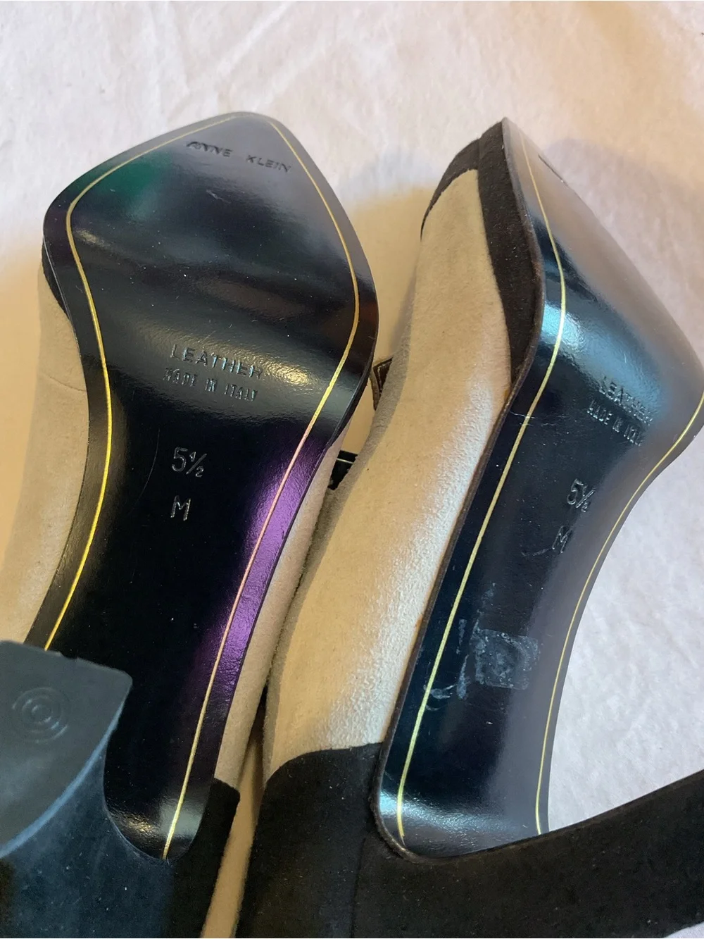 Anne Klein Vintage Grey & Black Cap-Toe Triple Buckle Heeled Booties